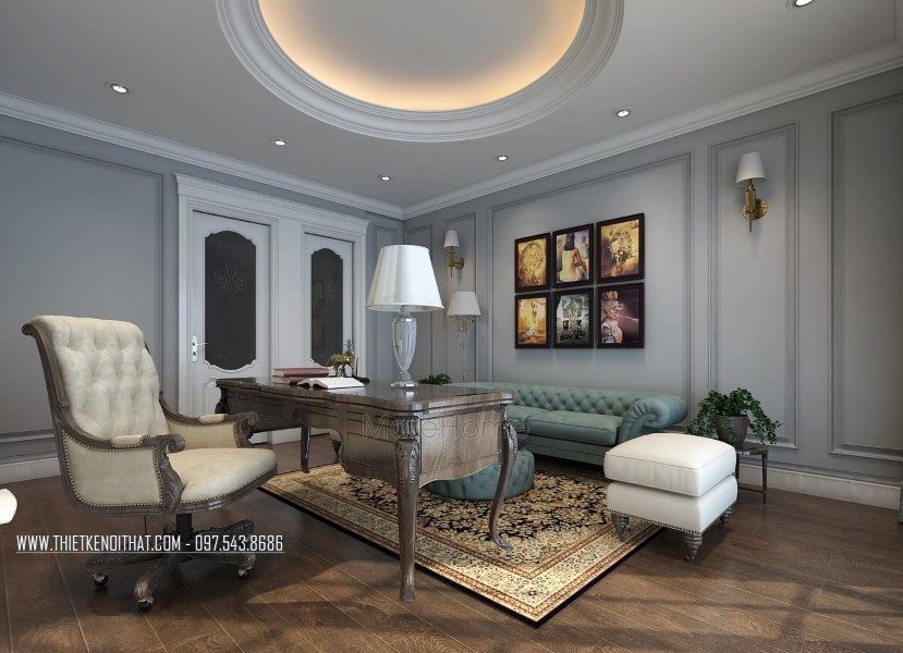 Thiết kế nội thất phòng làm việc nhà liền kề khu đô thị Văn Quán